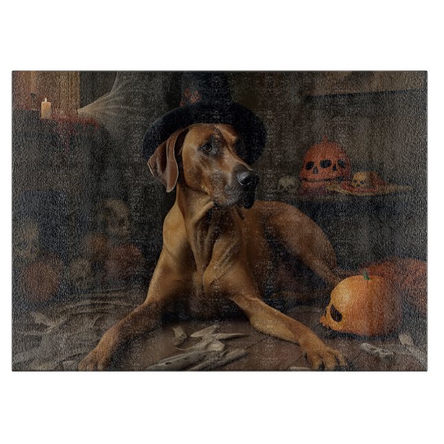 Planche À Découper Rhodesian Ridgeback Citrouilles Halloween effrayan (Devant)