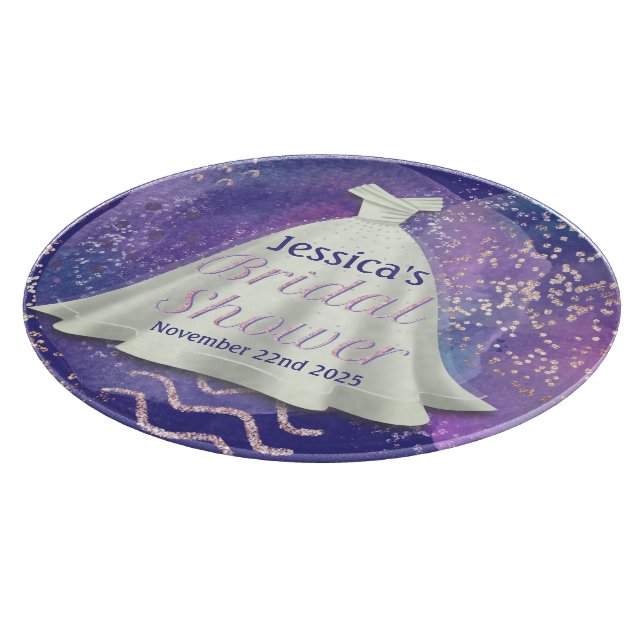 Planche À Découper Robe de mariée de douche nuptiale violette et glam (Coin)