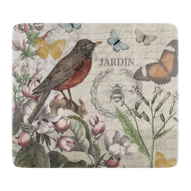 Planche À Découper Robin Elegant Bird Butterfly French Art (Devant)