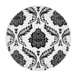 Planche À Découper Rococo Damask grand motif Noir sur Blanc