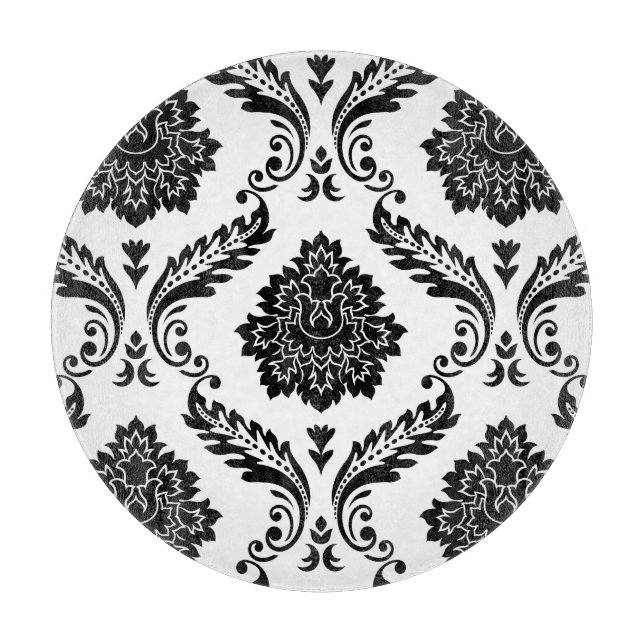 Planche À Découper Rococo Damask grand motif Noir sur Blanc (Devant)