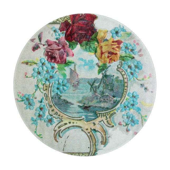 Planche À Découper ROMANTİCA Paysage marin romantique, Fleurs bleues, (Devant)