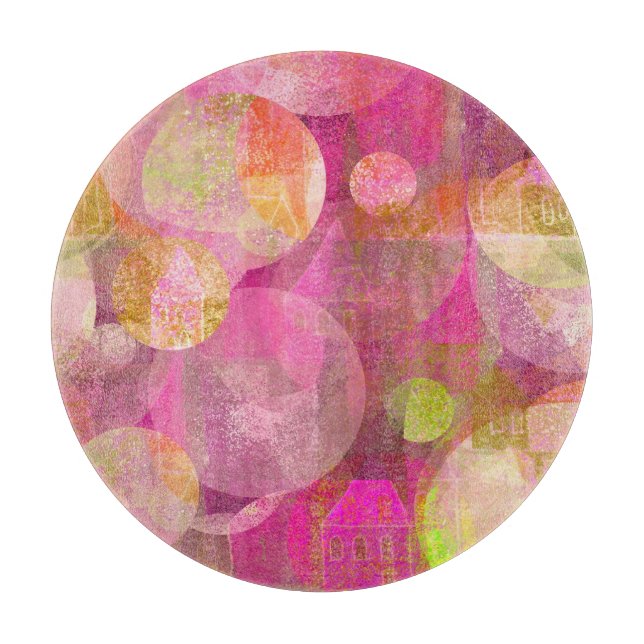 planche à découper ronde de maisons heureuses (Devant)