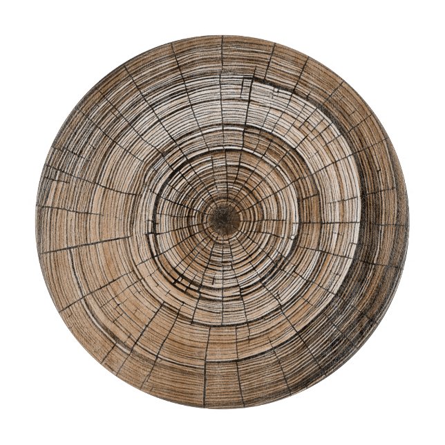 Planche à découper ronde en anneau d'arbre rustiqu (Devant)