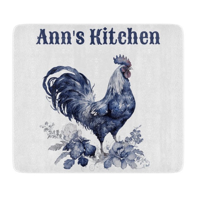 Planche À Découper "Rooster" Blue Willow Style Personnalisé (Devant)