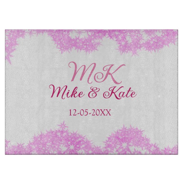 Planche À Découper rose ajouter nom de couple date monogramme parties (Devant)