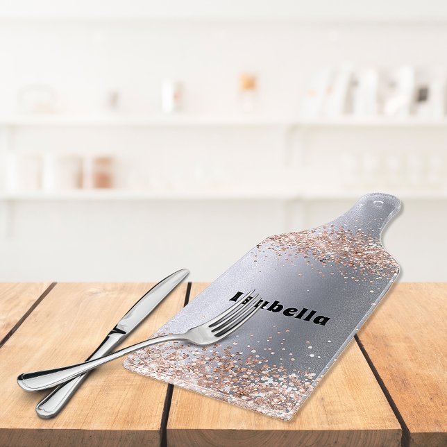 Planche À Découper Rose argent parties scintillant or nom étincelante (Créateur téléchargé)