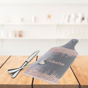 Planche À Découper Rose argent parties scintillant or nom gouttes de