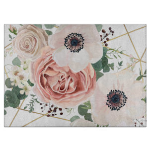 Planche À Découper Rose de jardin géométrique de coupe de verre perso