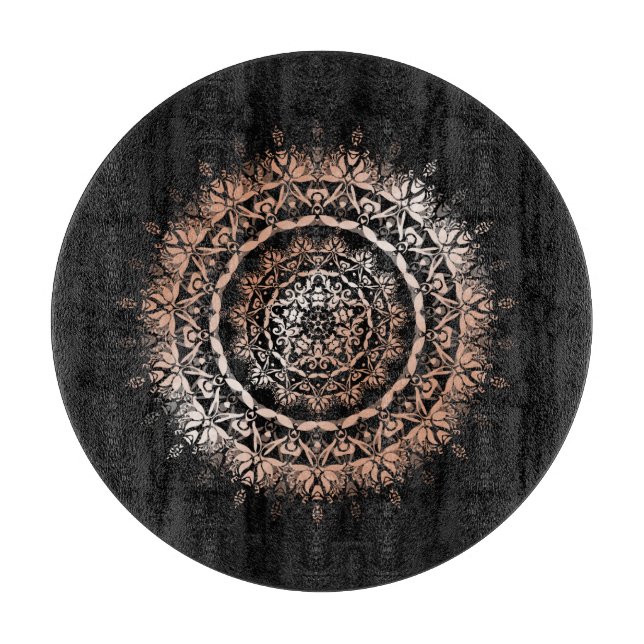Planche À Découper Rose Gold Black Floral Mandala (Devant)