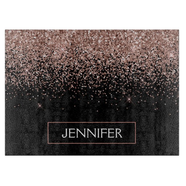 Planche À Découper Rose Gold Blush Parties scintillant rose Monogramm (Devant)