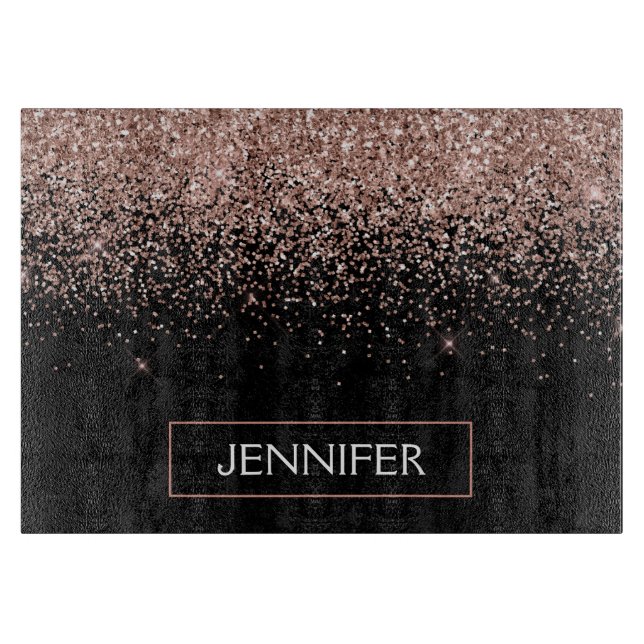 Planche À Découper Rose Gold Blush Parties scintillant rose Monogramm (Devant)