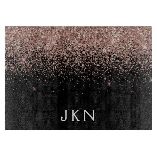Planche À Découper Rose Gold Blush Pink Glitter Monogramme Initiales