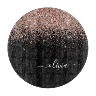 Planche À Découper Rose Gold Blush Pink Parties scintillant Script Mo