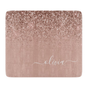 Planche À Découper Rose Gold Blush Pink Parties scintillant Script Mo