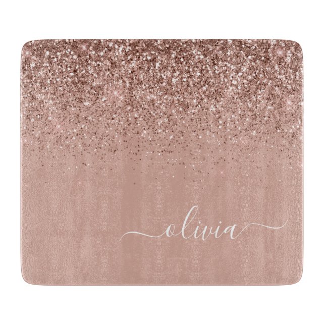 Planche À Découper Rose Gold Blush Pink Parties scintillant Script Mo (Devant)