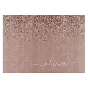 Planche À Découper Rose Gold Blush Pink Parties scintillant Script Mo