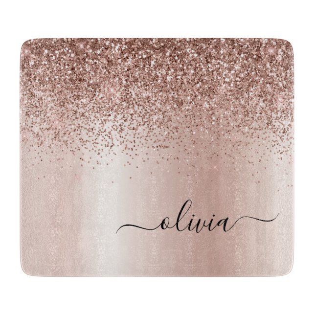 Planche À Découper Rose Gold - Blush Rose Pailleté Métal Monogramme N (Devant)