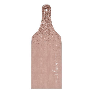 Planche À Découper Rose Gold Blush Rose Pailleté Monogramme Féminin