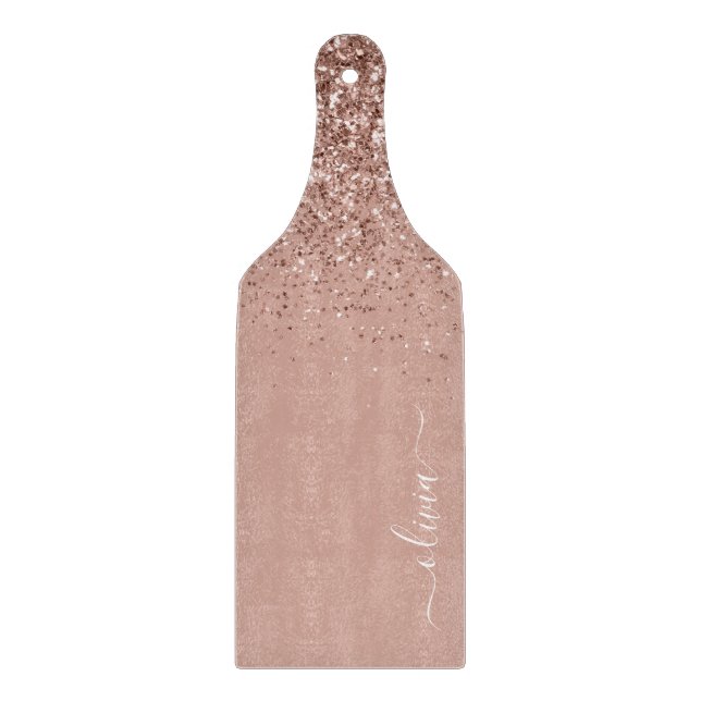 Planche À Découper Rose Gold Blush Rose Pailleté Monogramme Féminin (Devant)
