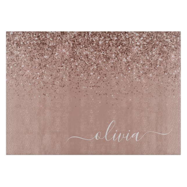 Planche À Découper Rose Gold Blush Rose Pailleté Monogramme Script Gi (Devant)