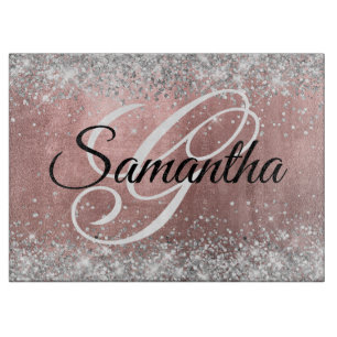 Planche À Découper Rose Gold Pailleté Argenté Monogramme Fantaisie