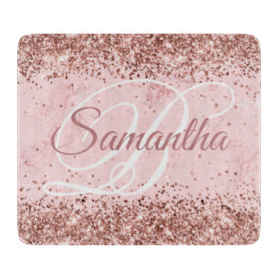 Planche À Découper Rose Gold Pailleté Blush Rose Marbre Monogramme Él