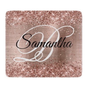 Planche À Découper Rose Gold Pailleté Monogramme Élégant