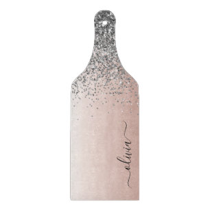 Planche À Découper Rose Gold - Rose Pâle Pailleté Argenté Monogramme