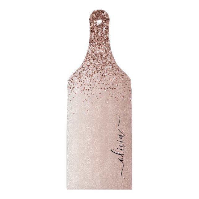 Planche À Découper Rose Gold - Rose Pâle Pailleté Monogramme Nom (Devant)
