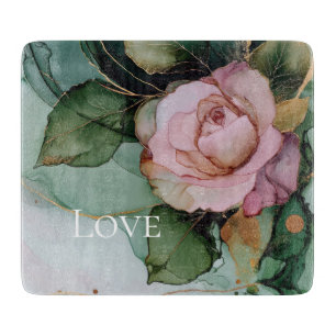 Planche À Découper Rose romantique blanche rose or floral amour 