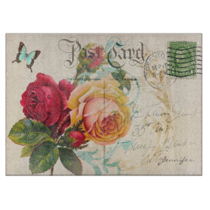 Planche À Découper Rose rouge et jaune personnalisable