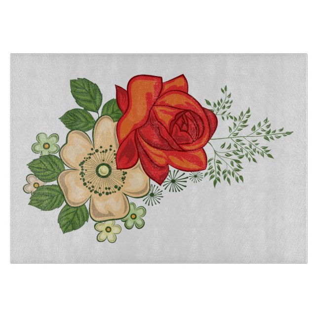 Planche À Découper Rose Rouge et Pâquerettes (Devant)
