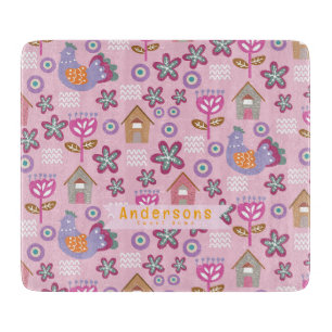Planche à découper rose scandinave Hen House Count