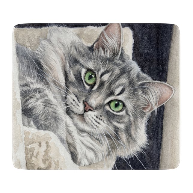 Planche À Découper Rose un chat aux yeux verts saisissants (Devant)