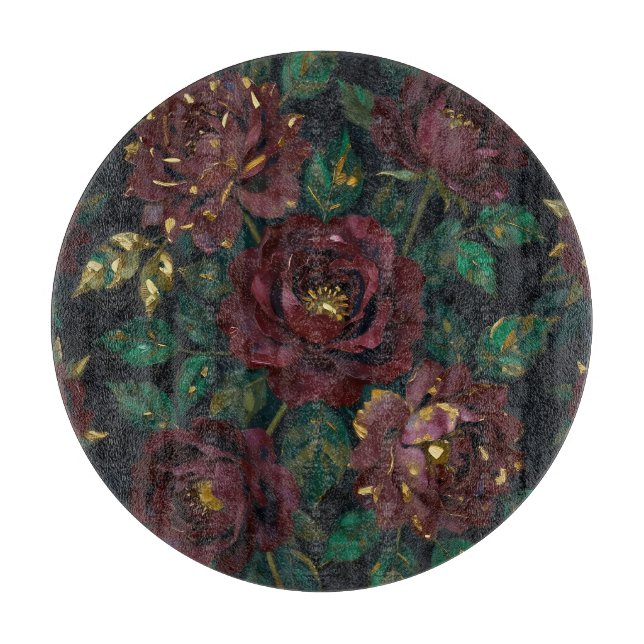 Planche À Découper Roses Bourguignonnes de Luxe Fleurs Feuille d'Or (Devant)