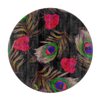 Planche À Découper Roses d'aquarelle, plumes de paon, décoration.