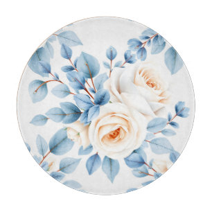 Planche À Découper Roses pêche Poussière Bleu Eucalyptus Motif