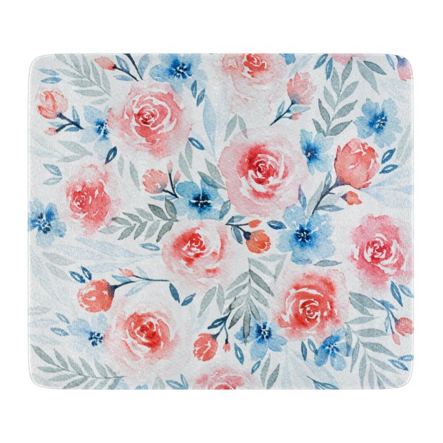 Planche À Découper Roses Roses Roses Bleues Fleurs Aquarelle Motif Fl (Devant)