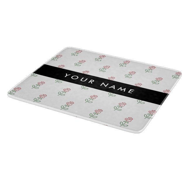 Planche À Découper Roses Rouges, Motif De Roses, Votre Nom (Coin)