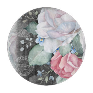 Planche À Découper Roses sur tableau noir à la peinture à l'eau