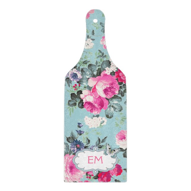 Planche À Découper Roses vintages | Cadeau Monogrammes personnalisés (Devant)