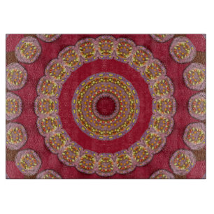 Planche À Découper Rosettes Mandala Rouge Or Jaune