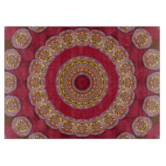 Planche À Découper Rosettes Mandala Rouge Or Jaune (Devant)