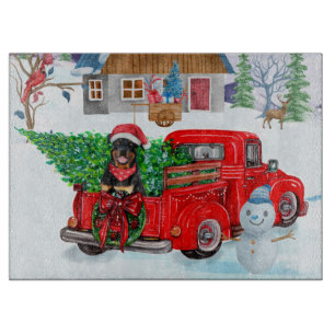 Planche À Découper Rottweiler Chien en livraison Noël Camion Neige