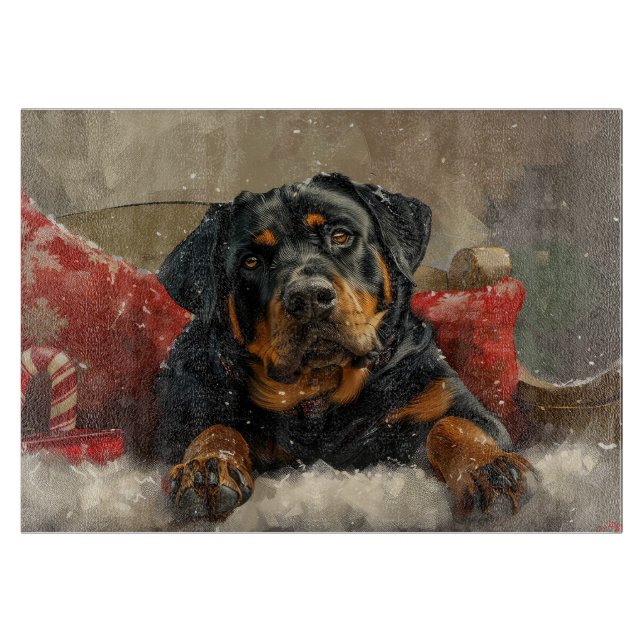 Planche À Découper Rottweiler chien festif de Noël (Devant)