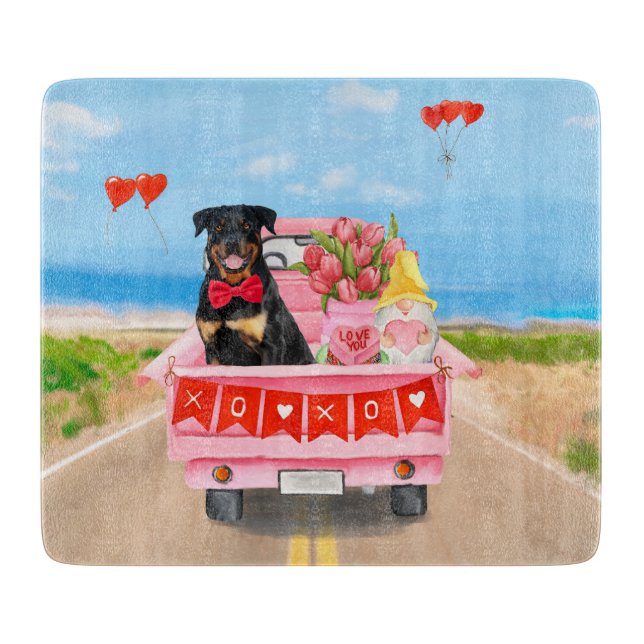 Planche À Découper Rottweiler Chien Saint Valentin Coeurs de Camion (Devant)