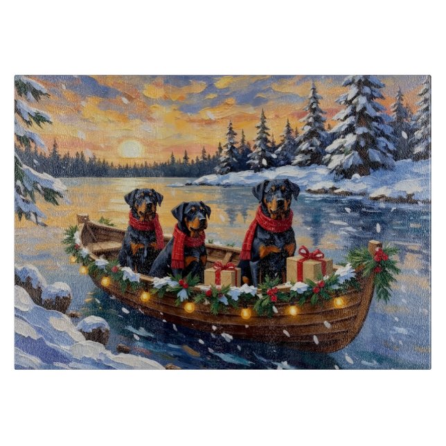 Planche À Découper Rottweiler Noël Bateau Vacances (Devant)
