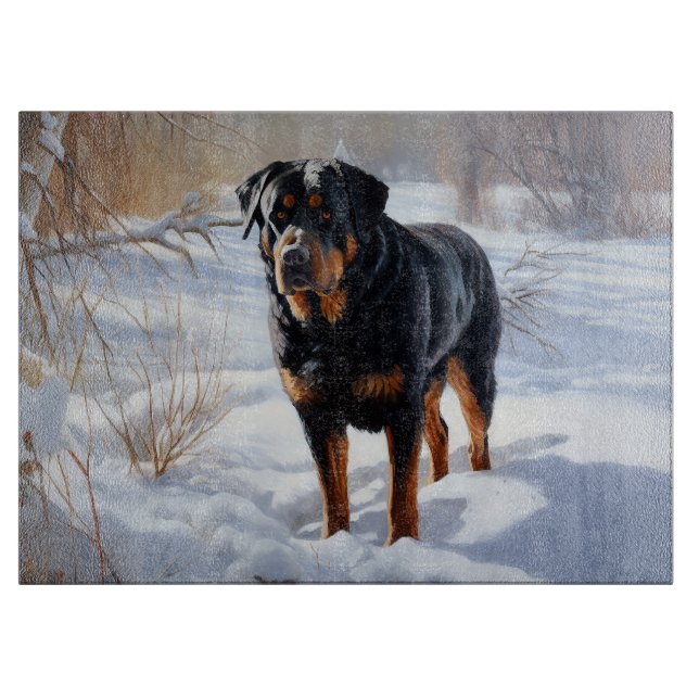 Planche À Découper Rottweiler Qu'il neige Noël (Devant)