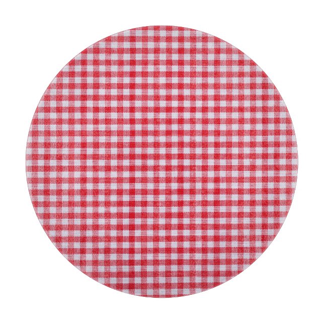 Planche À Découper Rouge À damiers Nappe Gros Plan. (Devant)